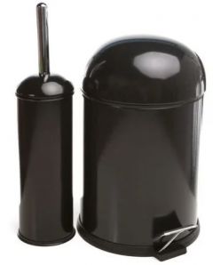 Teos Siyah İnci Wc Fırçası-Çöp Kovası Set
